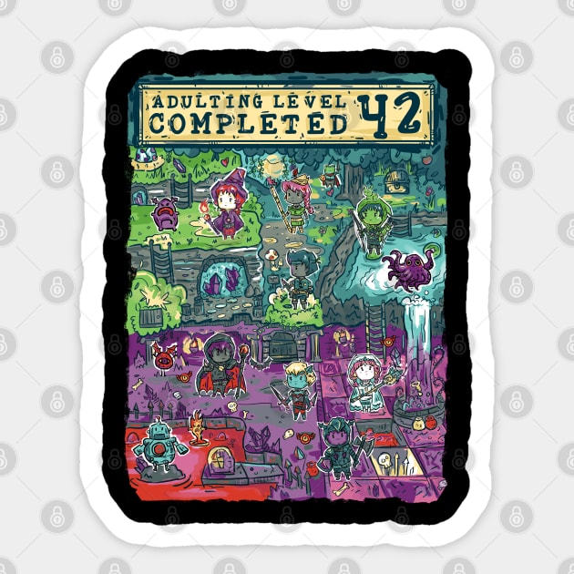 Adulting Level 42 Completed Birthday Gamer Sticker by Norse Dog Studio